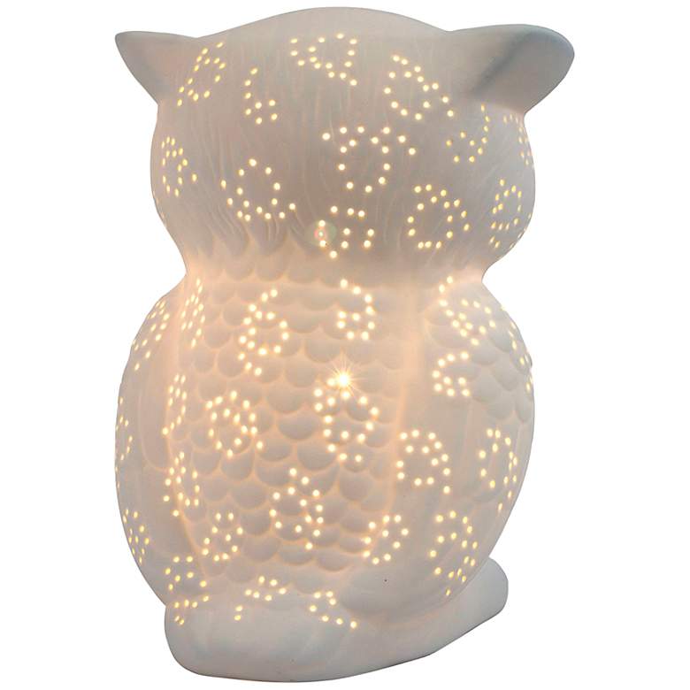 Image 5 Simple Designs 9 3/4" High White Porcelain Wise Owl Accent Table Lamp more views