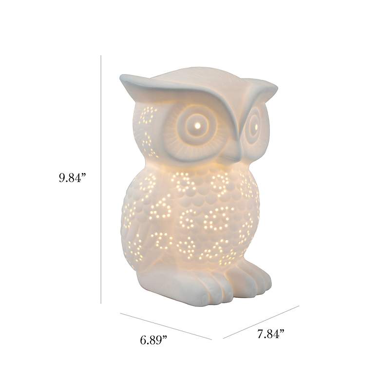 Image 6 Simple Designs 9 3/4 inch High White Porcelain Wise Owl Accent Table Lamp more views
