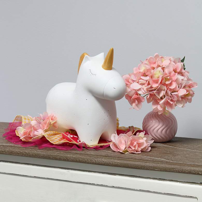 Image 1 Simple Designs 9 inch High White Porcelain Unicorn Accent Table Lamp