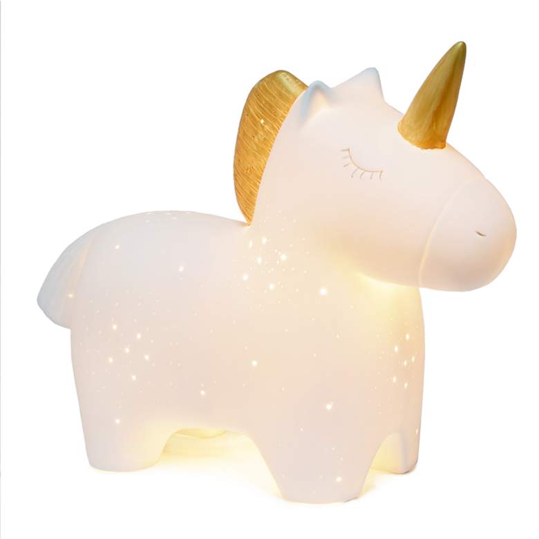 Image 3 Simple Designs 9 inch High White Porcelain Unicorn Accent Table Lamp more views