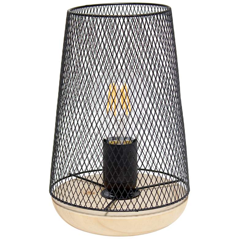 Image 2 Simple Designs 9 inchH Tapered Black Mesh Accent Table Lamp