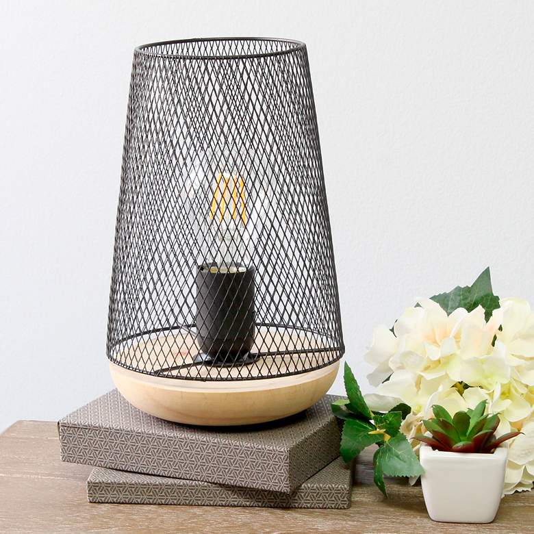 Image 1 Simple Designs 9 inchH Tapered Black Mesh Accent Table Lamp