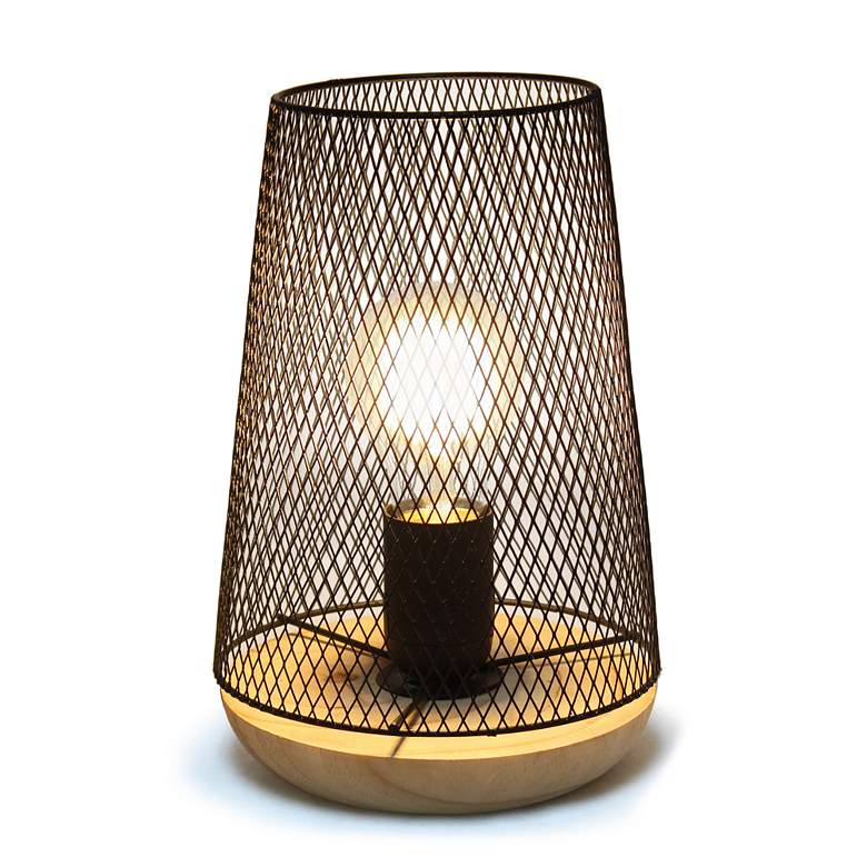 Image 3 Simple Designs 9 inchH Tapered Black Mesh Accent Table Lamp more views
