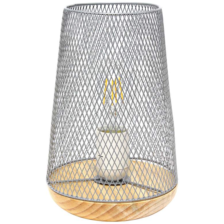 Image 2 Simple Designs 9"H Tapered Gray Mesh Accent Table Lamp
