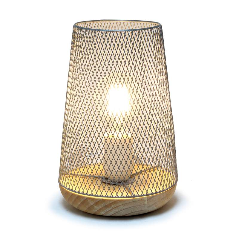 Image 3 Simple Designs 9"H Tapered Gray Mesh Accent Table Lamp more views