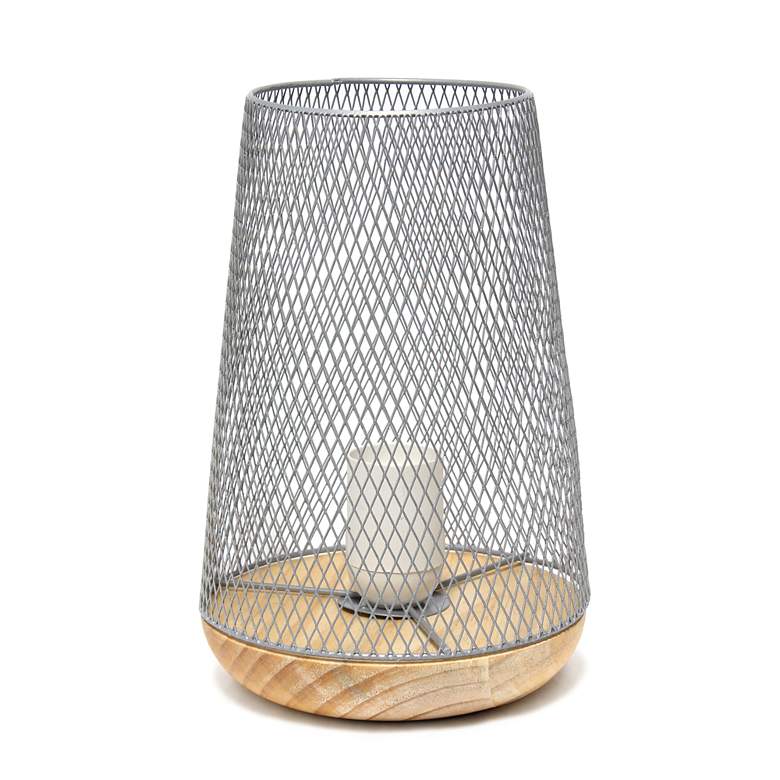 Image 6 Simple Designs 9"H Tapered Gray Mesh Accent Table Lamp more views