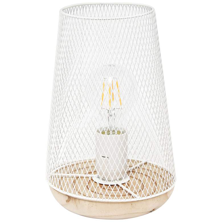 Image 2 Simple Designs 9"H Tapered White Mesh Accent Table Lamp