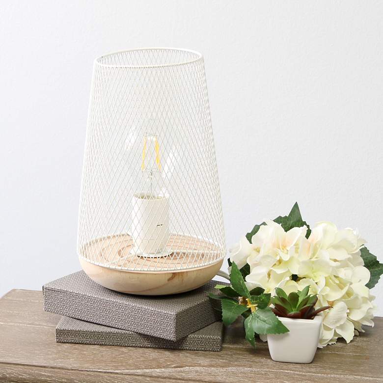 Image 1 Simple Designs 9"H Tapered White Mesh Accent Table Lamp