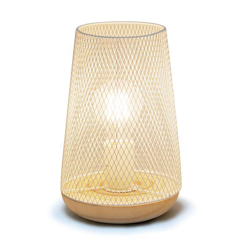 Image 3 Simple Designs 9"H Tapered White Mesh Accent Table Lamp more views