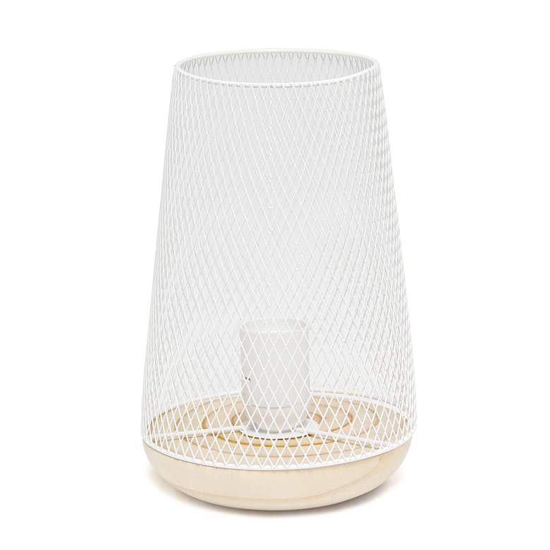 Image 6 Simple Designs 9"H Tapered White Mesh Accent Table Lamp more views