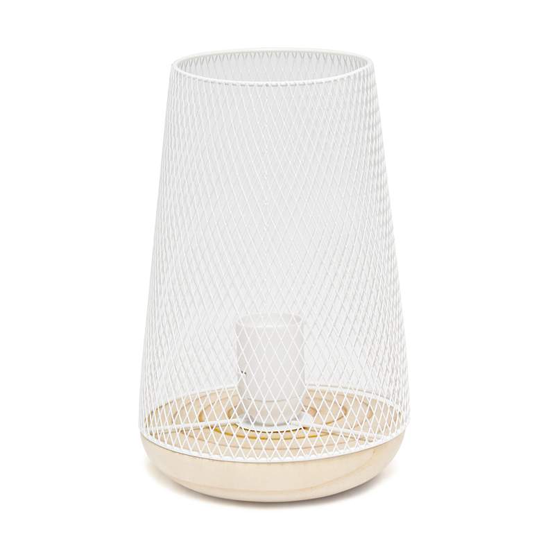 Image 6 Simple Designs 9 inchH Tapered White Mesh Accent Table Lamp more views