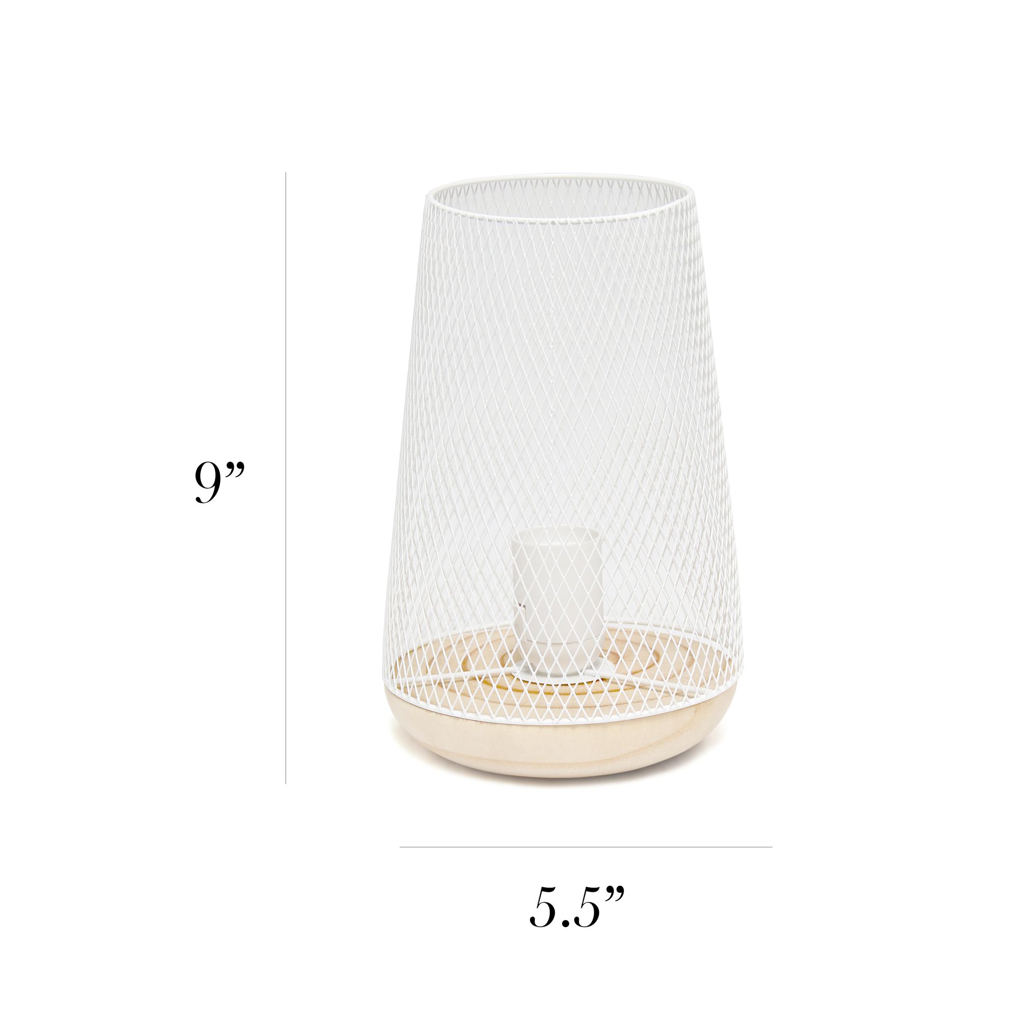 Simple Designs 9"H Tapered White Mesh Accent Table Lamp
