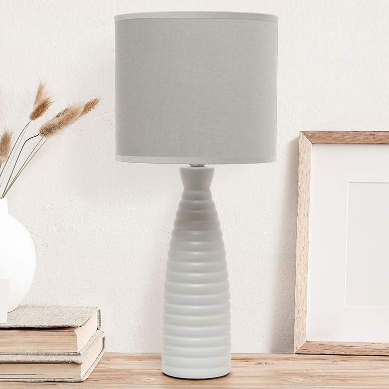 Image 1 Simple Designs Alsace Gray Bottle Ceramic Table Lamp with Gray Shade