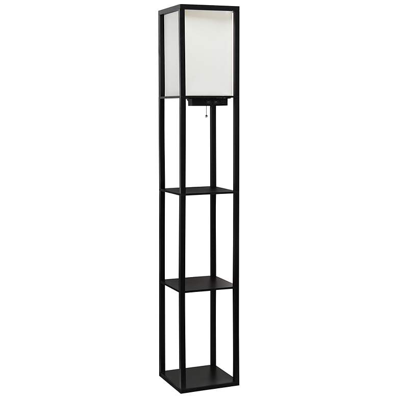 Image 2 Simple Designs Black 3-Self Etagere Floor Lamp with USB Ports and Outlet