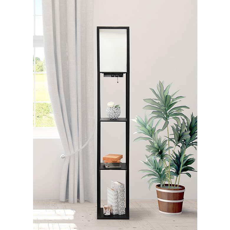 Image 1 Simple Designs Black 3-Self Etagere Floor Lamp with USB Ports and Outlet