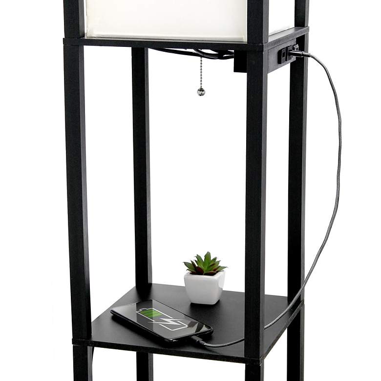 Image 5 Simple Designs Black 3-Self Etagere Floor Lamp with USB Ports and Outlet more views