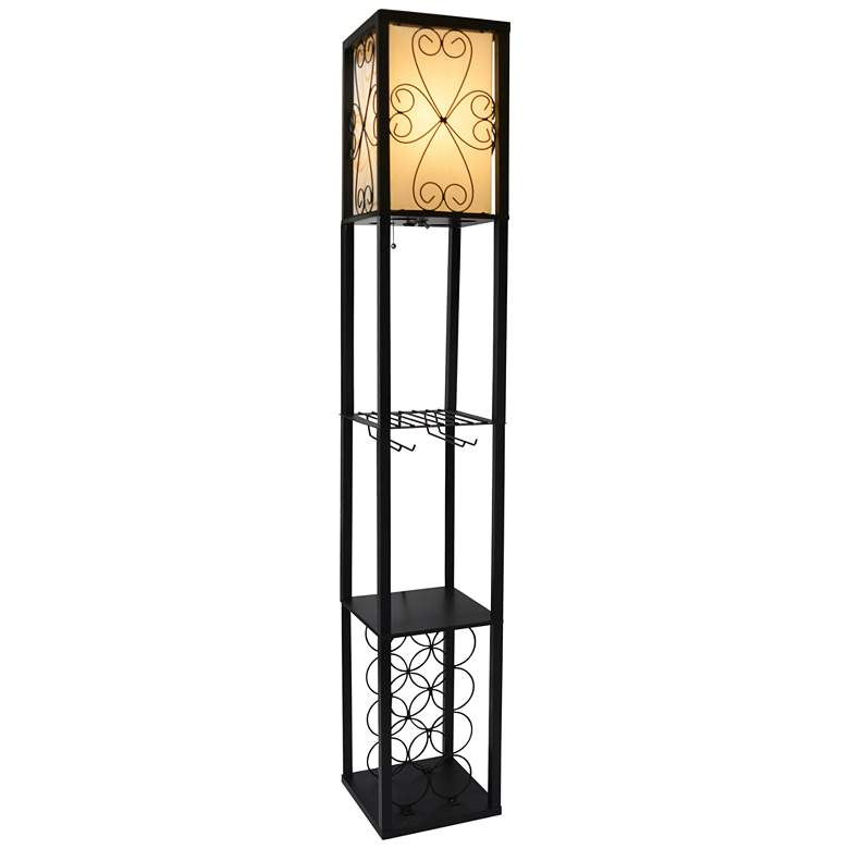 Image 2 Simple Designs Black Etagere Floor Lamp w/ Storage and Shelf