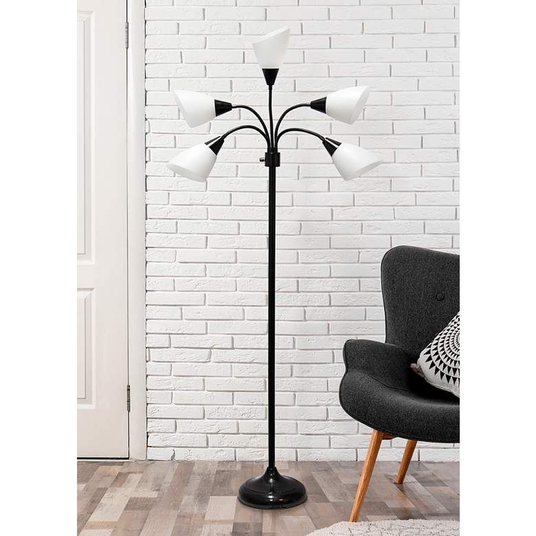 Image 1 Simple Designs Black Gooseneck Floor Lamp with White Shades