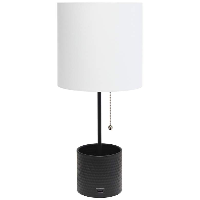 Image 2 Simple Designs Black Hammered Metal Table Lamp with Organizer and USB Port
