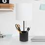 Simple Designs Black Hammered Metal Table Lamp with Organizer and USB Port