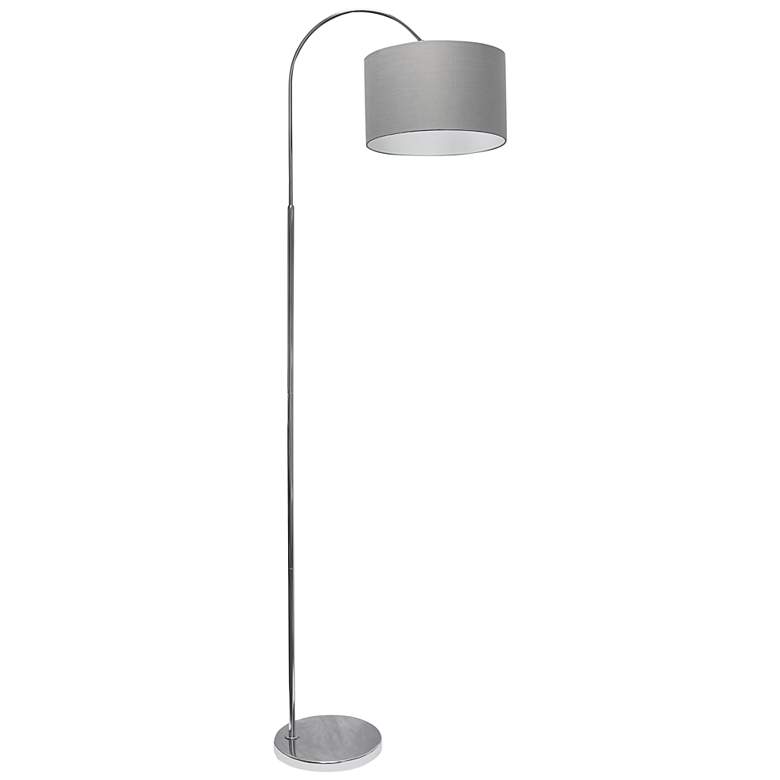 Image 2 Simple Designs Brushed Nickel Arc Floor Lamp with Gray Shade