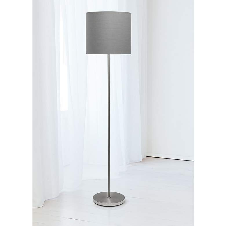 Image 1 Simple Designs Brushed Nickel Floor Lamp with Gray Shade