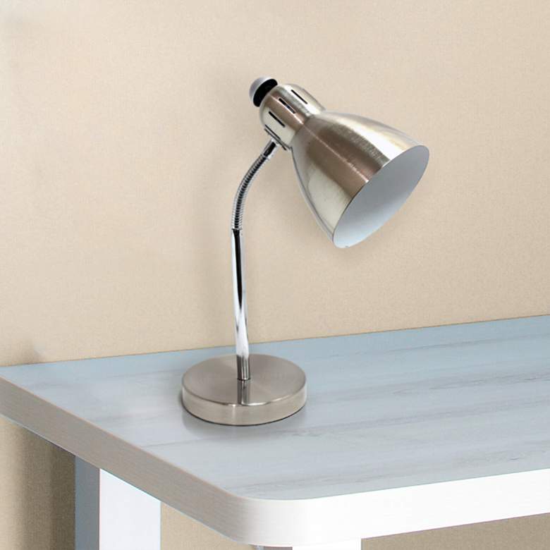 Image 1 Simple Designs Brushed Nickel Iron Semi-Flexible Desk Lamp