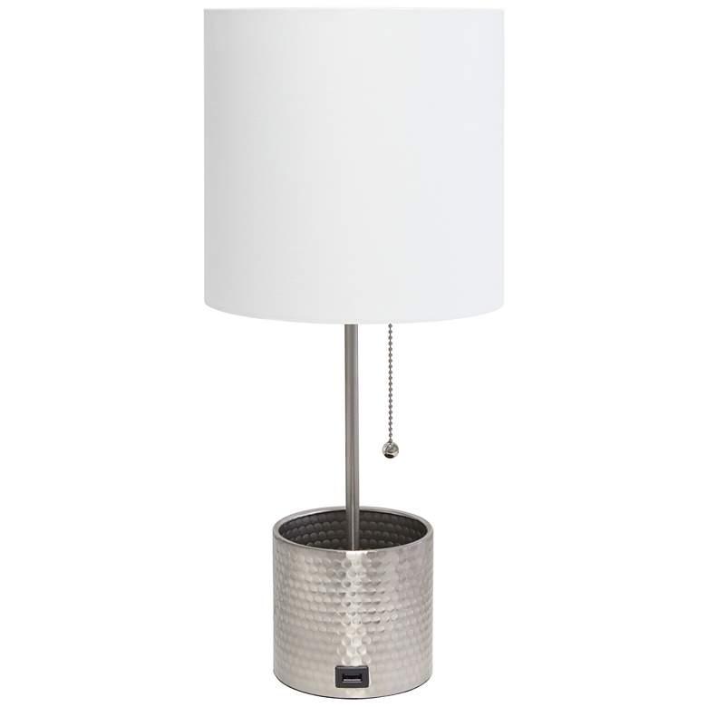Image 2 Simple Designs Brushed Nickel Metal Table Lamp with Organizer and USB Port