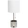 Simple Designs Brushed Nickel Metal Table Lamp with Organizer and USB Port