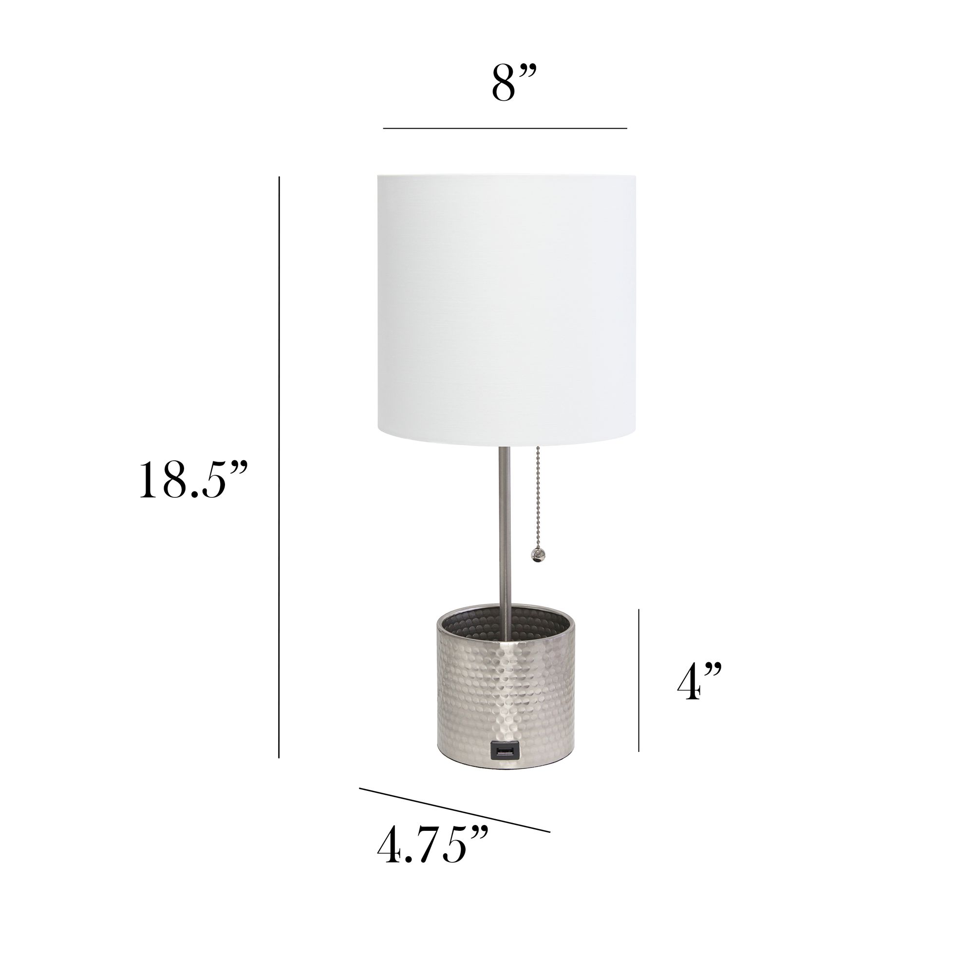 Simple Designs Brushed Nickel Metal Table Lamp with Organizer and USB Port