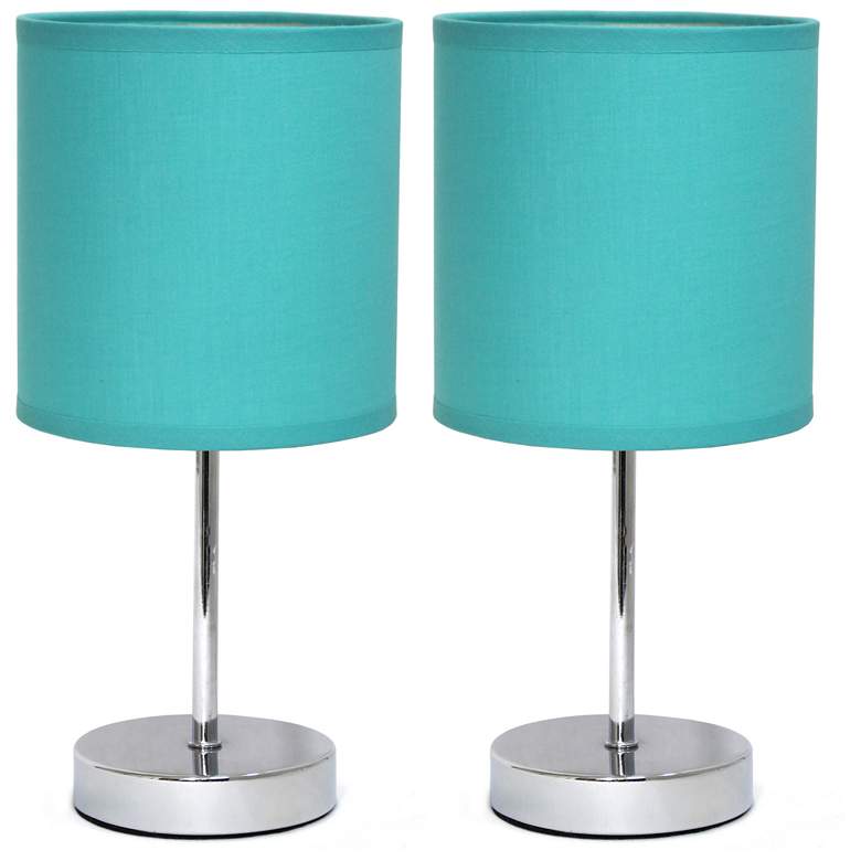 Image 1 Simple Designs Chrome Mini Basic Table Lamp 2 Pack Set, Blue