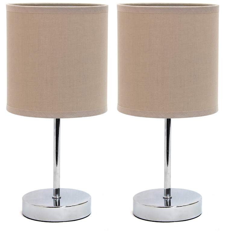 Image 1 Simple Designs Chrome Mini Basic Table Lamp 2 Pack Set, Gray