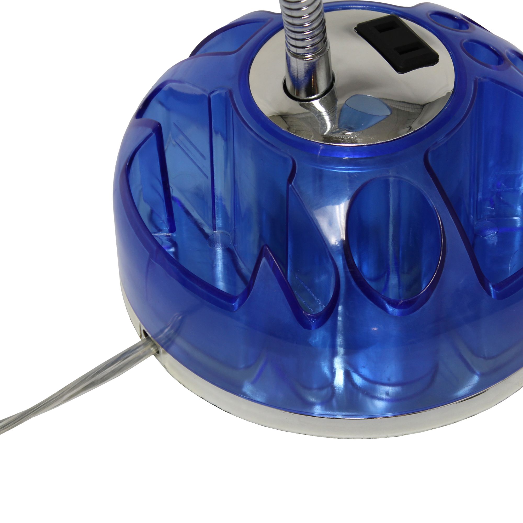 Simple Designs Desk Lamp with Charging Outlet Lazy Susan Base, Blue