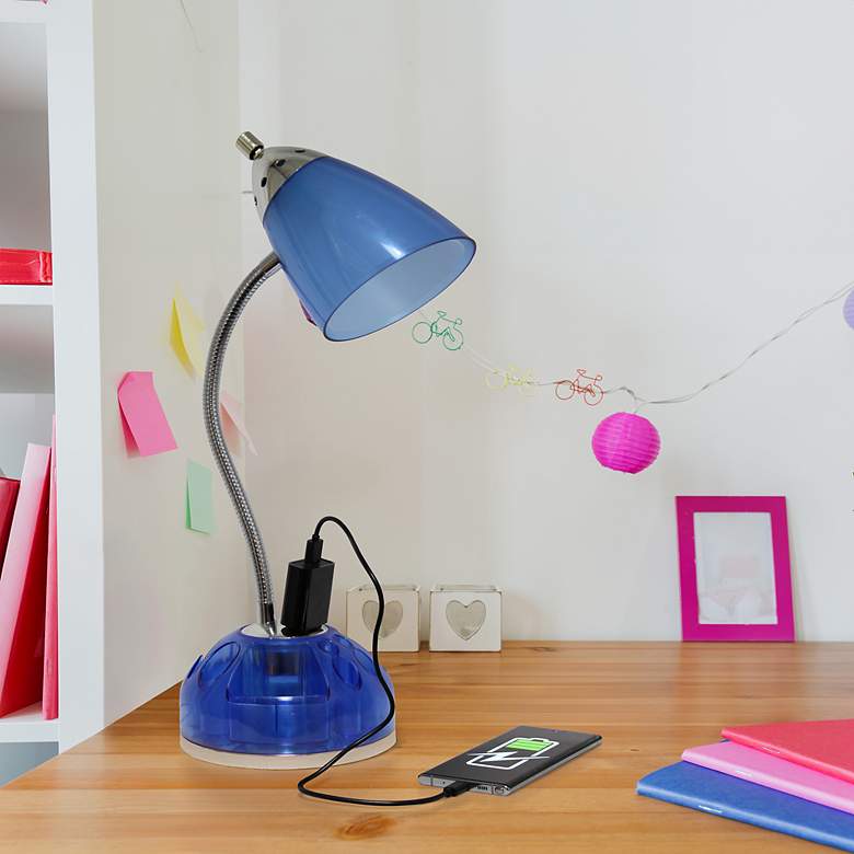 Image 5 Simple Designs Desk Lamp with Charging Outlet Lazy Susan Base, Blue more views