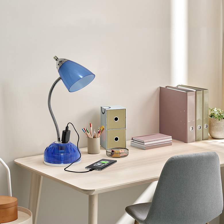 Image 6 Simple Designs Desk Lamp with Charging Outlet Lazy Susan Base, Blue more views