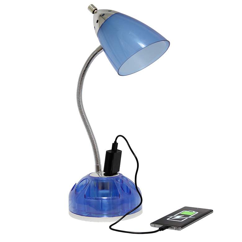 Image 7 Simple Designs Desk Lamp with Charging Outlet Lazy Susan Base, Blue more views