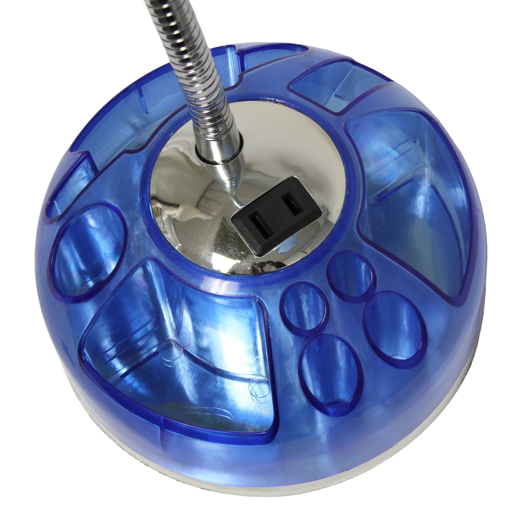 Simple Designs Desk Lamp with Charging Outlet Lazy Susan Base, Blue