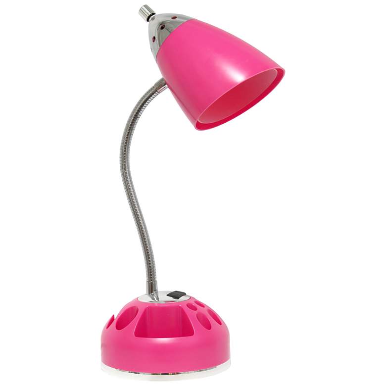Image 1 Simple Designs Desk Lamp with Charging Outlet Lazy Susan Base, Pink