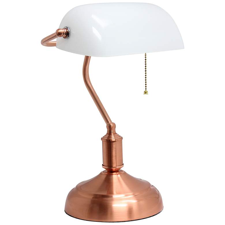 Image 2 Simple Designs Executive 14 3/4 inch Rose Gold Iron Banker&#39;s Desk Lamp