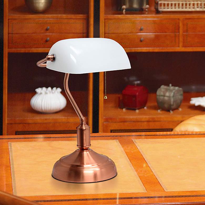 Image 1 Simple Designs Executive 14 3/4" Rose Gold Iron Banker's Desk Lamp