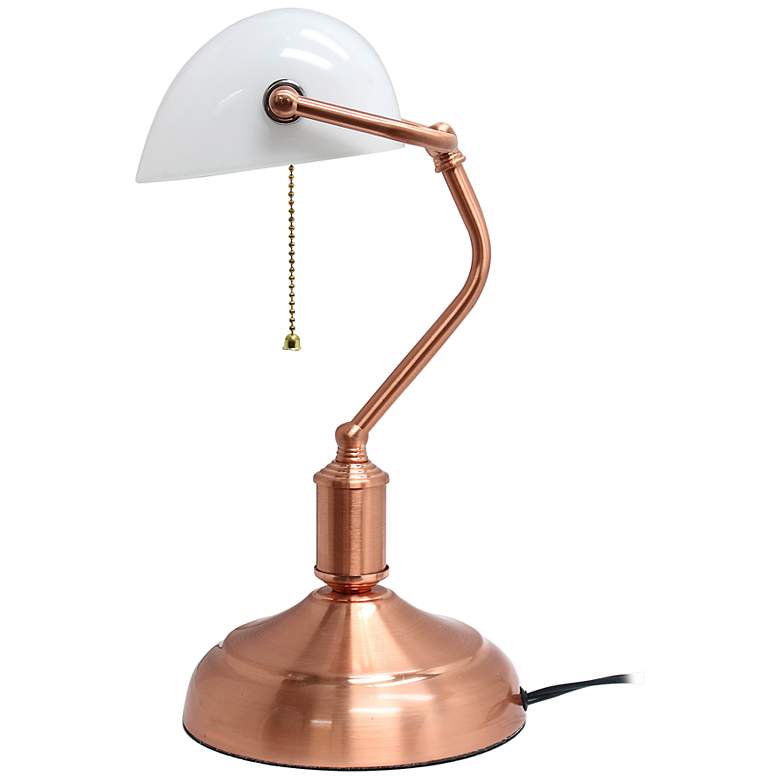 Image 5 Simple Designs Executive 14 3/4 inch Rose Gold Iron Banker&#39;s Desk Lamp more views