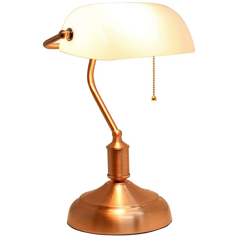 Image 7 Simple Designs Executive 14 3/4 inch Rose Gold Iron Banker&#39;s Desk Lamp more views
