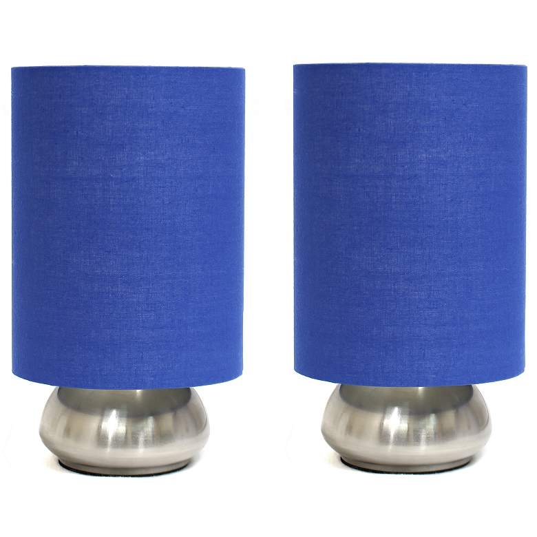 Image 1 Simple Designs Gemini 2Pk Mini Touch Lamp, Brushed Nickel Base/Blue Shades