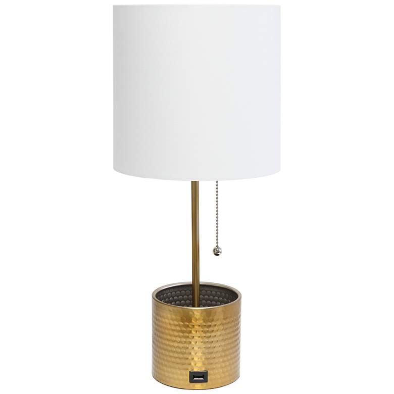 Image 2 Simple Designs Gold Hammered Metal Table Lamp with Organizer and USB Port