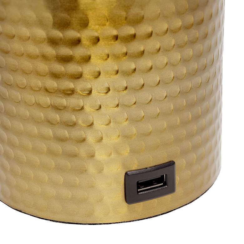 Image 6 Simple Designs Gold Hammered Metal Table Lamp with Organizer and USB Port more views