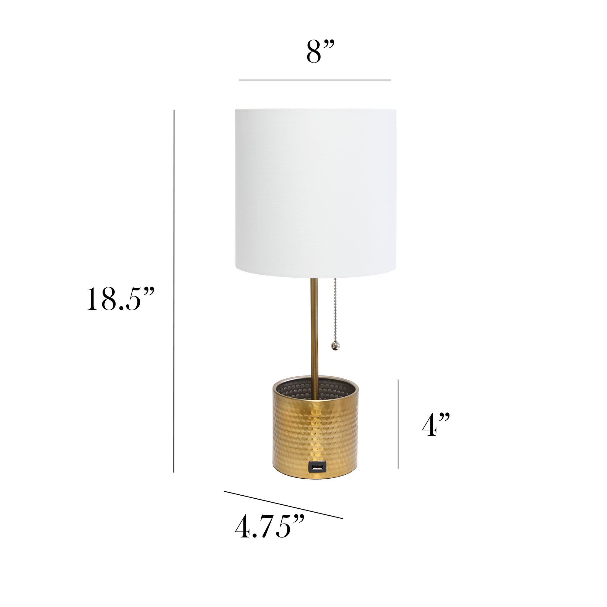Simple Designs Gold Hammered Metal Table Lamp with Organizer and USB Port