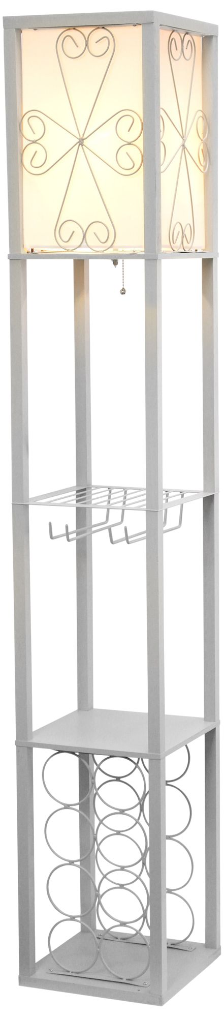 Simple Designs Tan Etagere Floor Lamp with Storage and Shelf 77G46