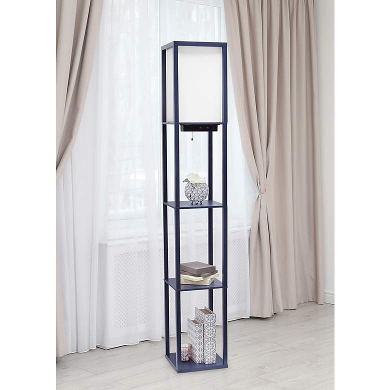 Image 1 Simple Designs Navy 3-Self Etagere Floor Lamp with USB Ports and Outlet