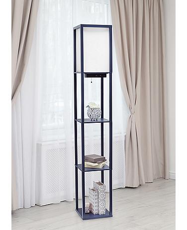 Simple Designs Navy 3-Self Etagere Floor Lamp with USB Ports and Outlet