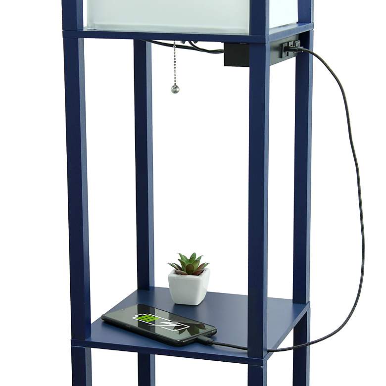 Image 5 Simple Designs Navy 3-Self Etagere Floor Lamp with USB Ports and Outlet more views